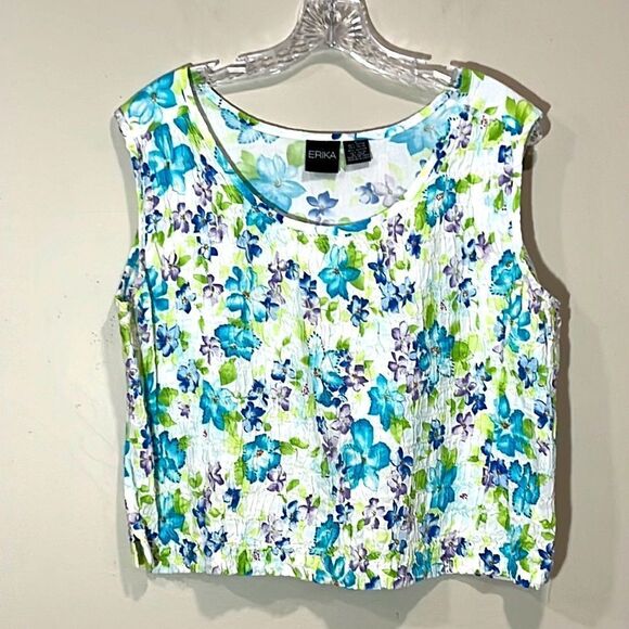 Cute Sleeveless Floral Casual Top By Erika. Size Large. - Picture 1 of 5